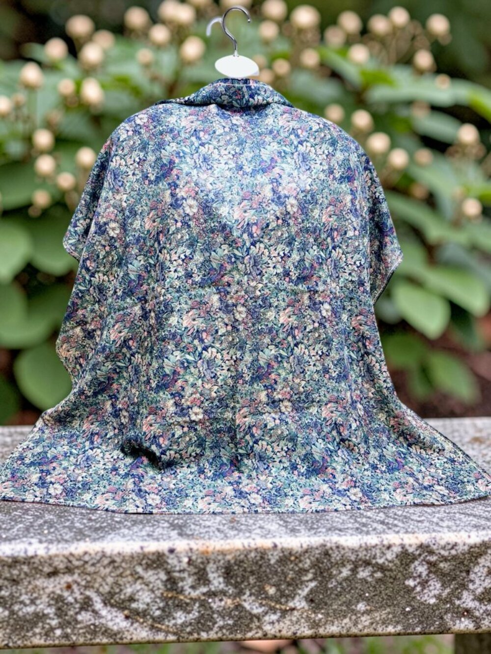 Vintage  Large Liberty  Silk/Wool 40" Blue Pink purple green gray   floral (28)